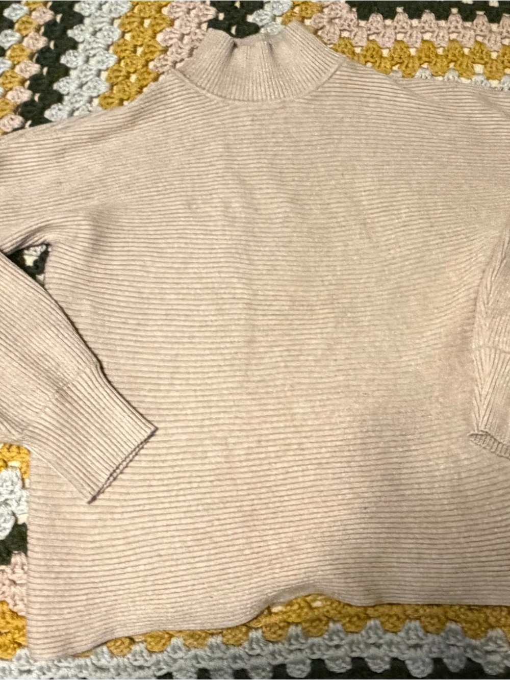 Cozy Ribbed Mock Neck Sweater in Light Beige